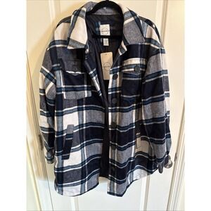 Vine & Valley Blue Plaid Long-Sleeve Flannel Shacket Large NWT
